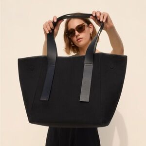Cuyana Black Canvas Tote Bag with Wide Leather Straps